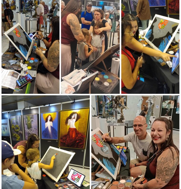 J'ai réalisé avec 36 visiteurs une oeuvre collective sur le thème de la ville de Vittel, lieu d'exposition et d'habitation pour la majorité des participants de 3 à 80 ans.